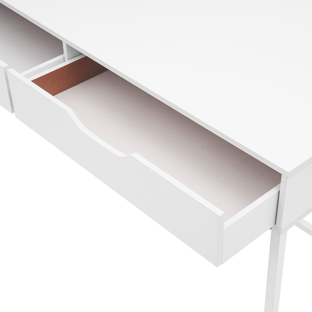 Office Computer Desk Metal Frame Modern Study Writing Table w/ 2 Drawers White