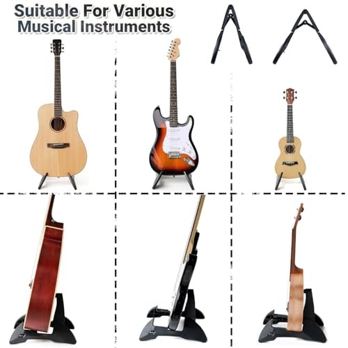 Guitar Stand, Foldable Guitar Stand with Adjustable 2-Width, Sturdy Electric