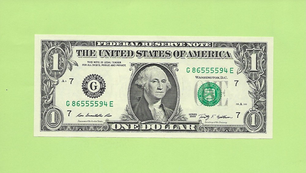 2009 ..UNCIRC $1  G 8655 5594 E  .... 2009  $1  G-E     QUAD NOTE  '5555'