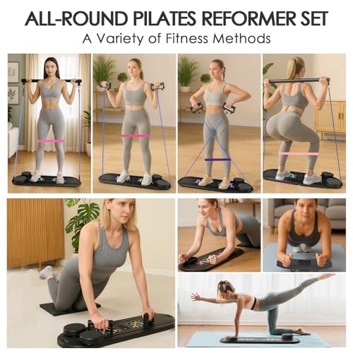 Pilates Board for Home Workout,Foldable Multifunctional Pilates Reformer Black