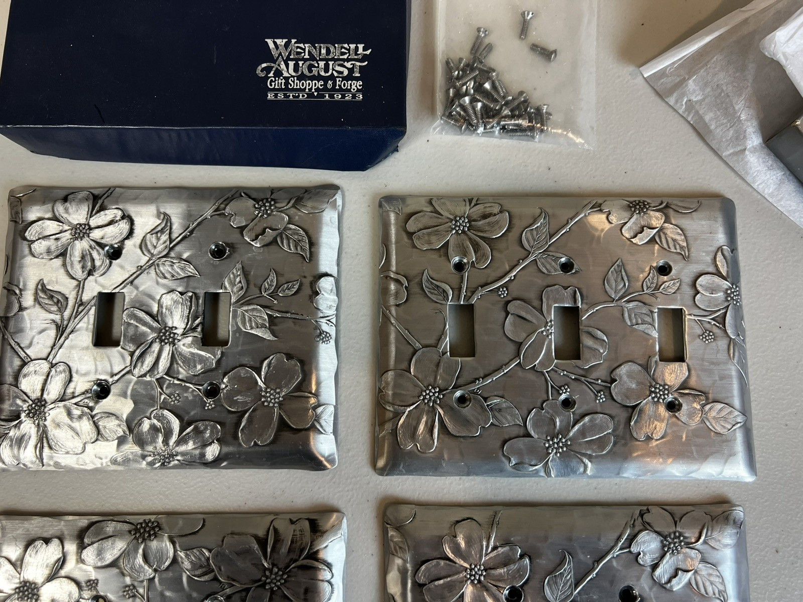 (6) Wendell August Dogwood Design Pattern Forge Aluminum Toggle Switch Plate