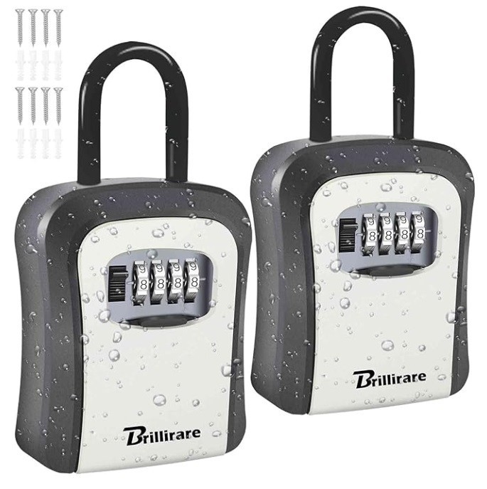 BRILLIRARE 2 Pack Key Lock Box, Waterproof 4 Digits Combination 2 Pack, Grey