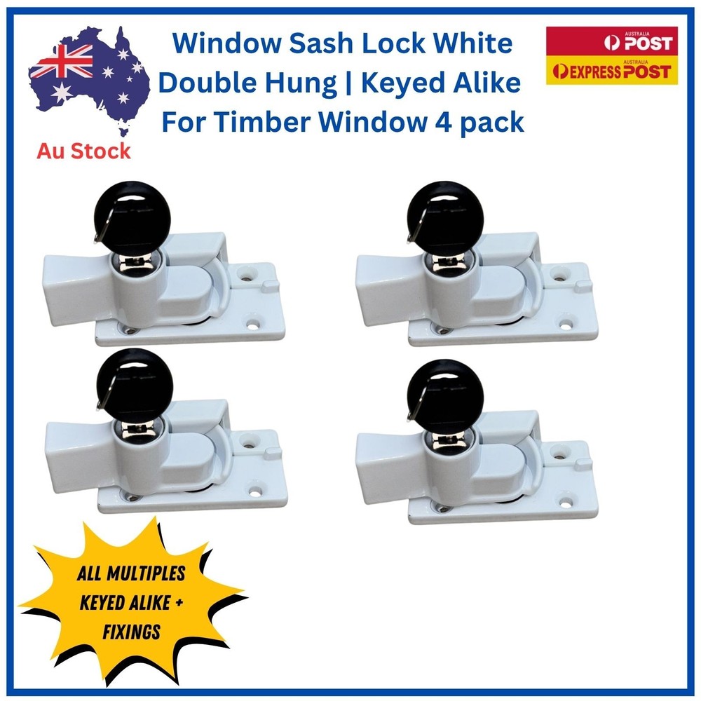 TradeBase Window White Sash Double Hung Lock Lockable Key Alike - 4 Pack