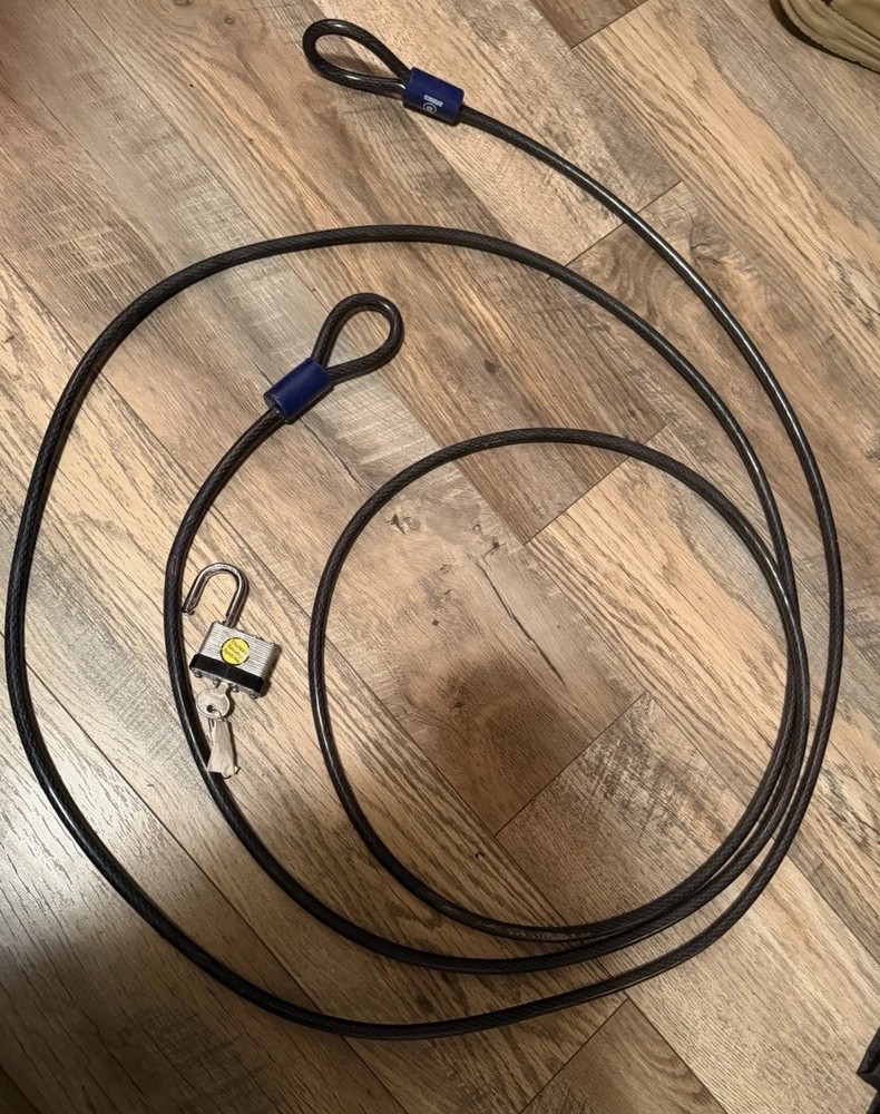 Brinks Loop Cable Lock 3/8in x 15ft Open Loop + Padlock And Key USED