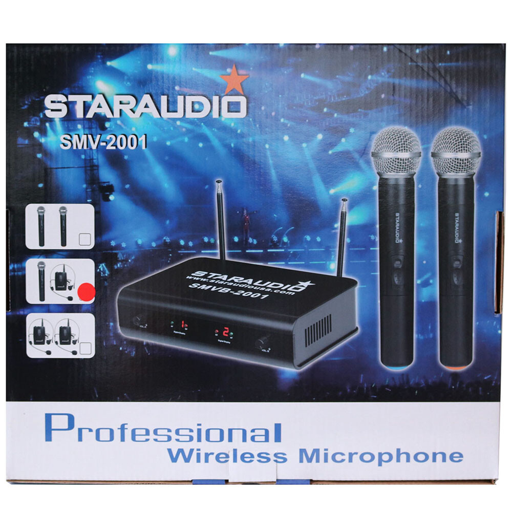 2CH VHF Wireless Microphone System Headset Lavalier Bodypack & Handheld KTV Mics