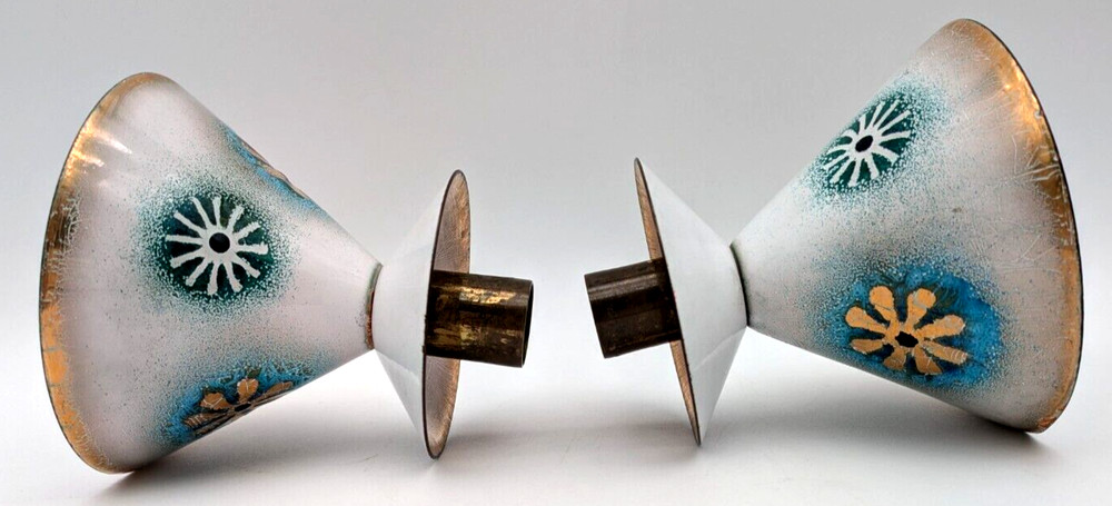 MCM Enamel Over Copper Candle Holders Snowflakes