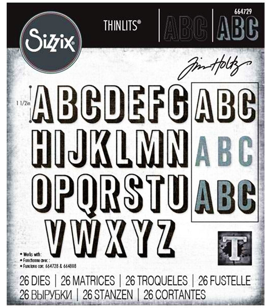 New, Retired Sizzix Thinlits Alphanumeric Shadow Upper 26pc #664729 MSRP $22.99