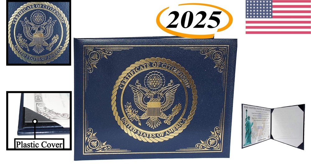 Padded Naturalization Certificate Holder with Gold Eagle Logo - Compact Design
