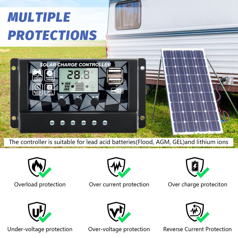 Solar charge controller 12V/24V, solar charger controller solar panel...