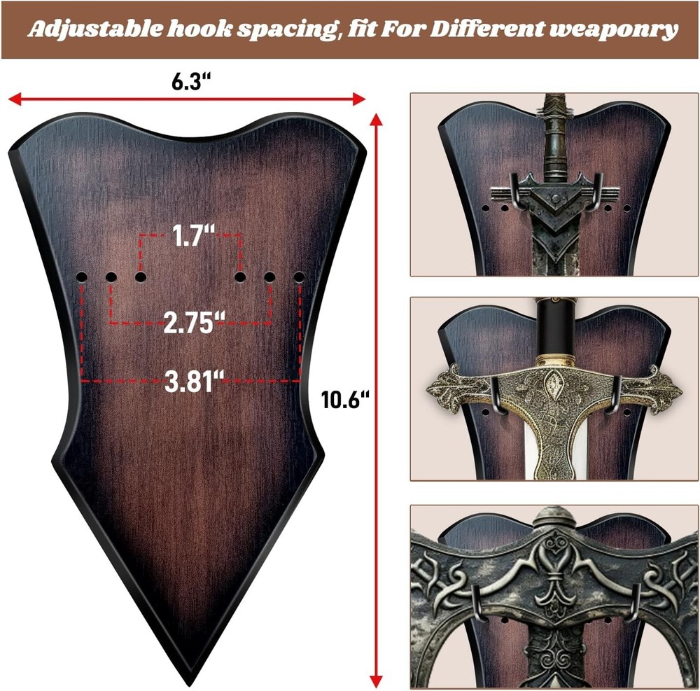 Sword Plaque Wall Mount Vertical Display Holder Adjustable Stand for Bow Medieva