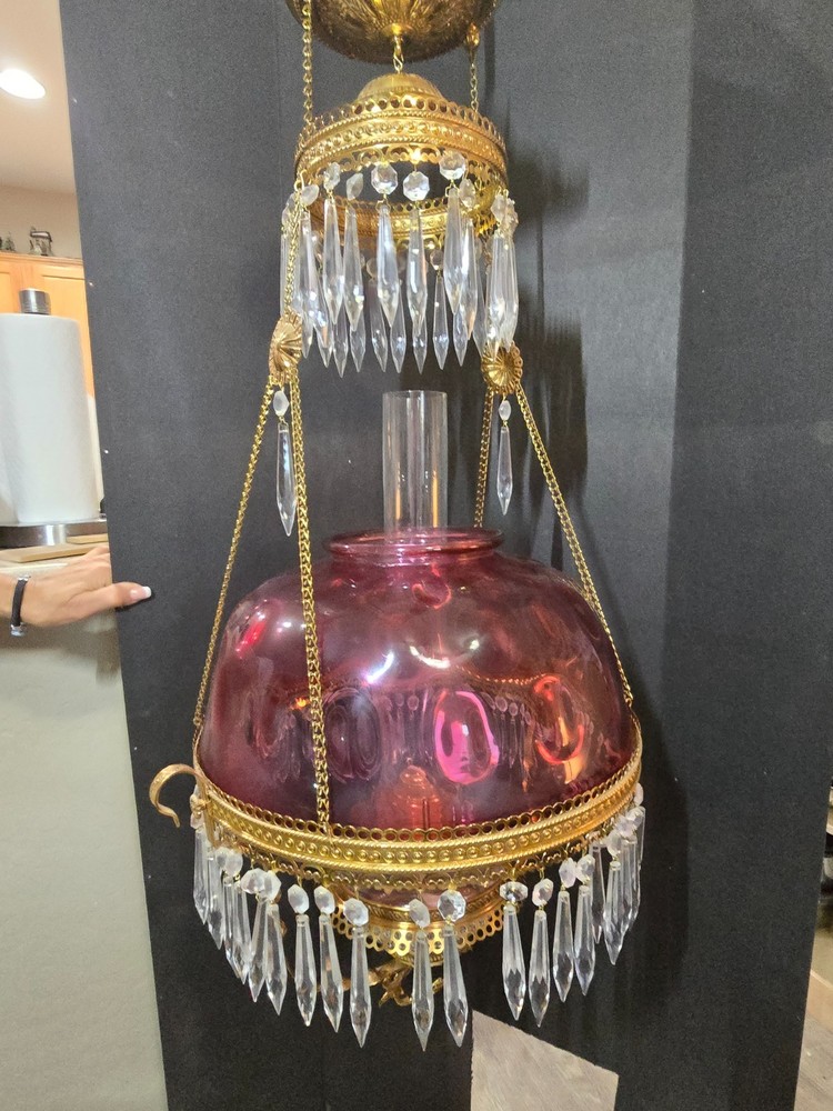 Ruby Glass shade - vintage kerosene chandelier