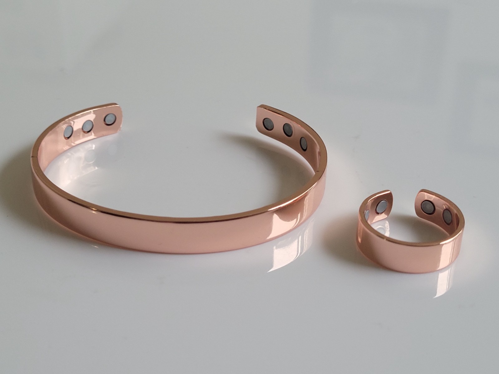 Solid Copper Magnetic Bracelet Ring Set Arthritis Men Women Cuff Ring Set Flat