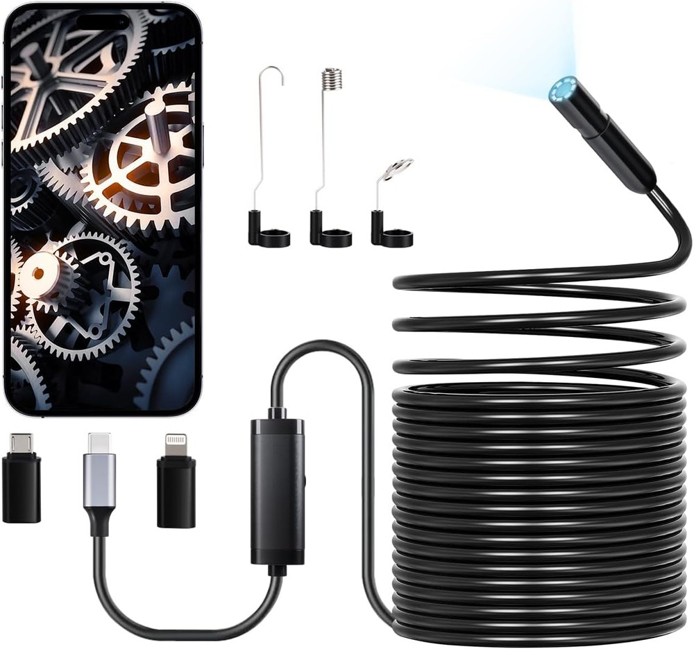 Endoscope Camera with 49.2FT Semi-Rigid Cable, 1920P HD Borescope for Android &