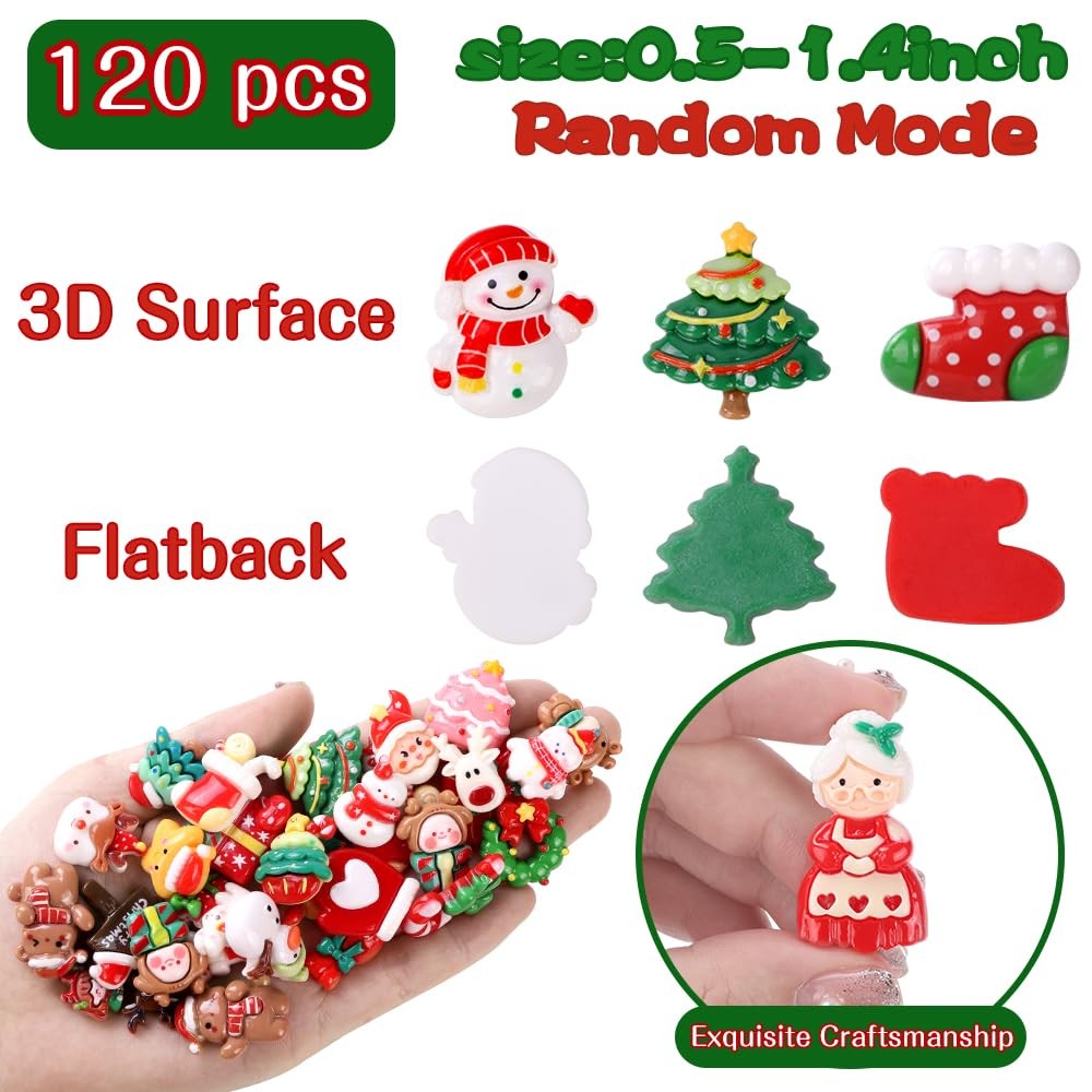 Vellibring 120PCS Christmas Cute Resin Flatback Slime Small,
