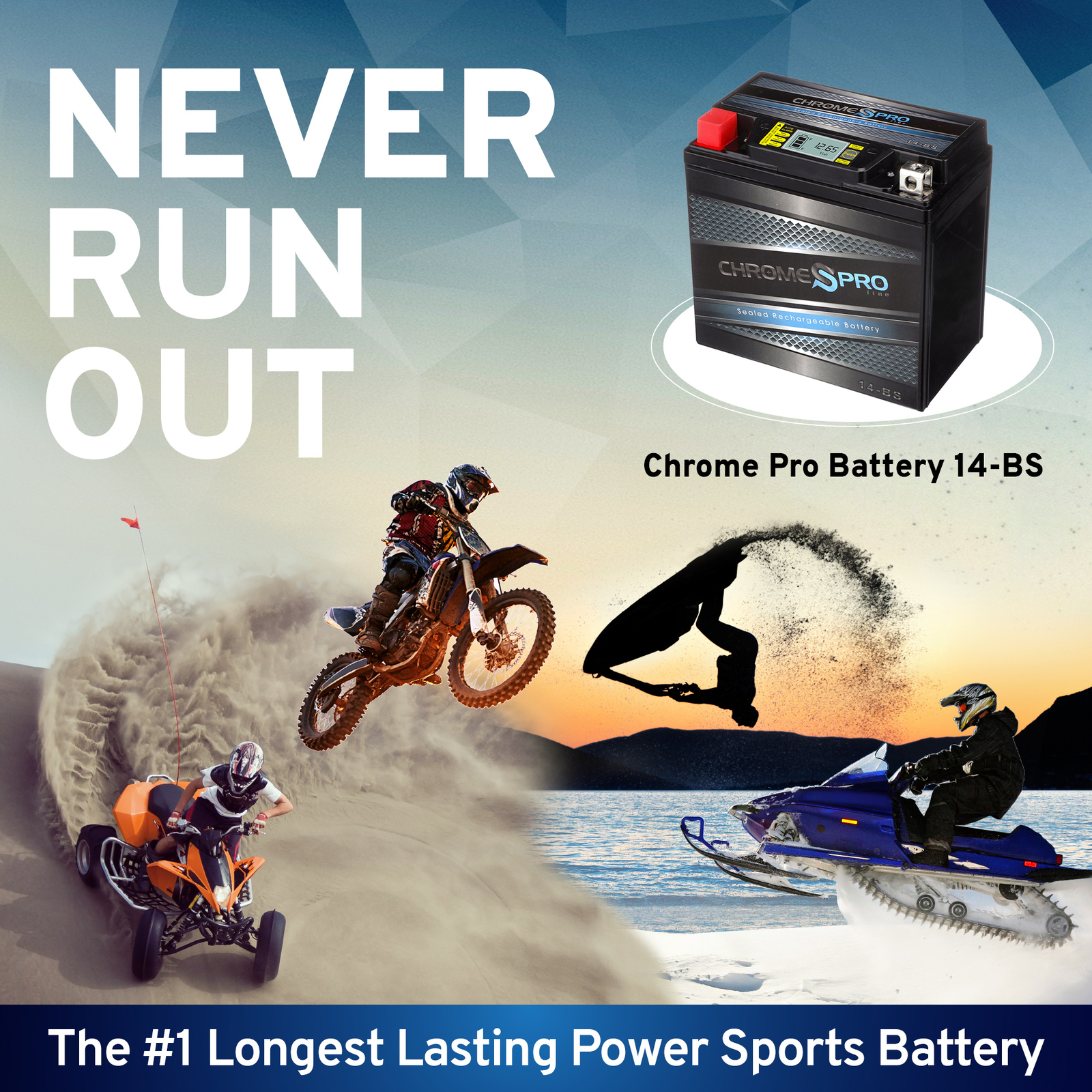 YTX14-BS Chrome Pro Series High Performance ATV Powersport iGel Battery