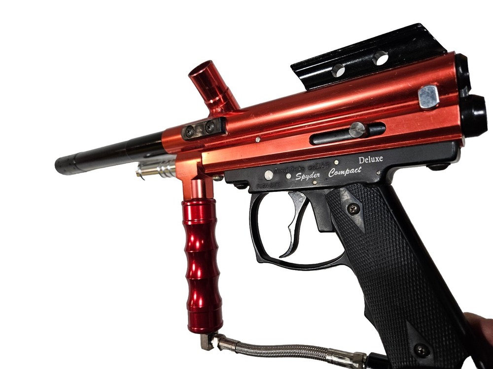 Red Java Spyder Compact Deluxe Paintball Gun & Barrel + Gas Thru Vertical Grip