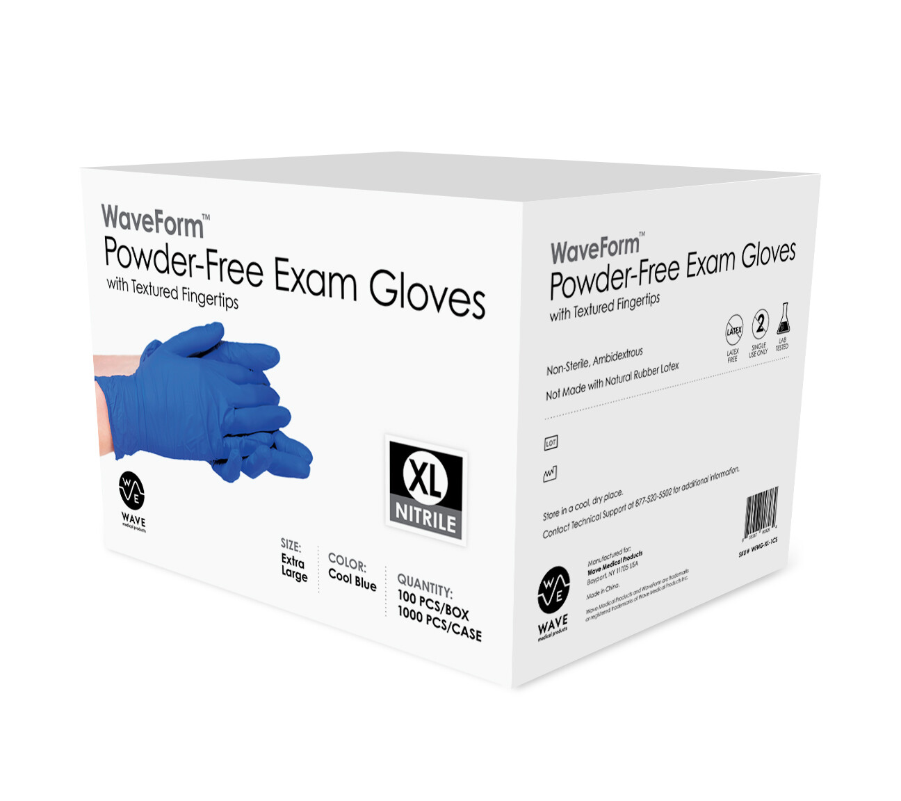 WAVE Blue Nitrile Disposable Exam/Medical Gloves 4 Mil, Latex & Powder Free
