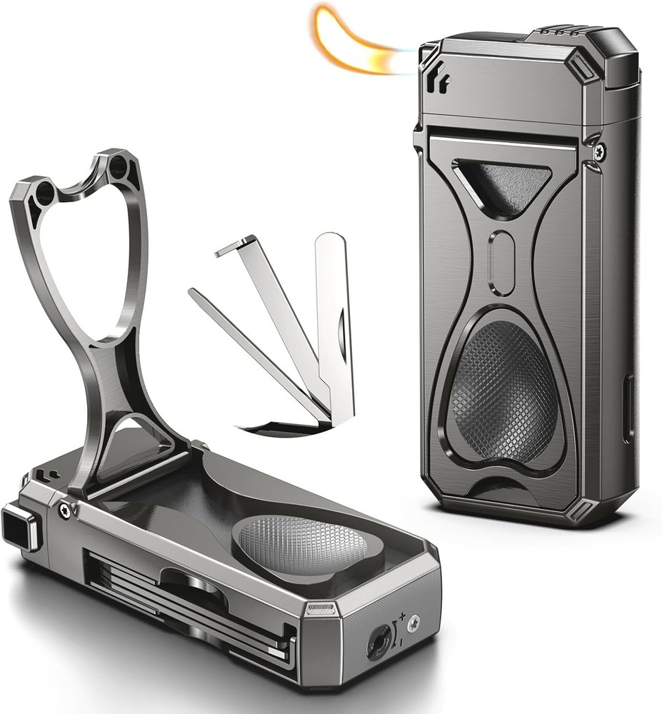 Pipe Lighter ，4 in 1 Soft Flame Lighter with Pipe Stand, 3 Collapsible Pipe....