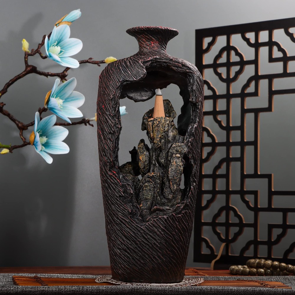DOBEHOME Mountain Waterfall Incense Burner Backflow Waterfall, Brown