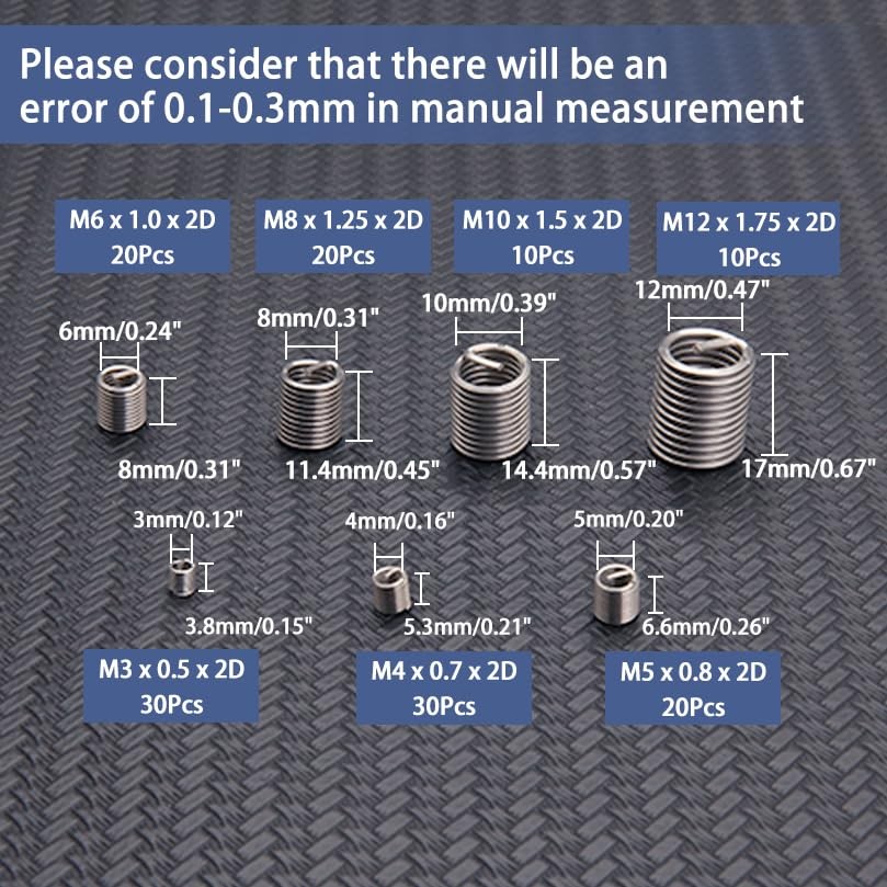 LEONTOOL 140 Pcs 304 Stainless Steel Wire Thread Inserts One Size, silver