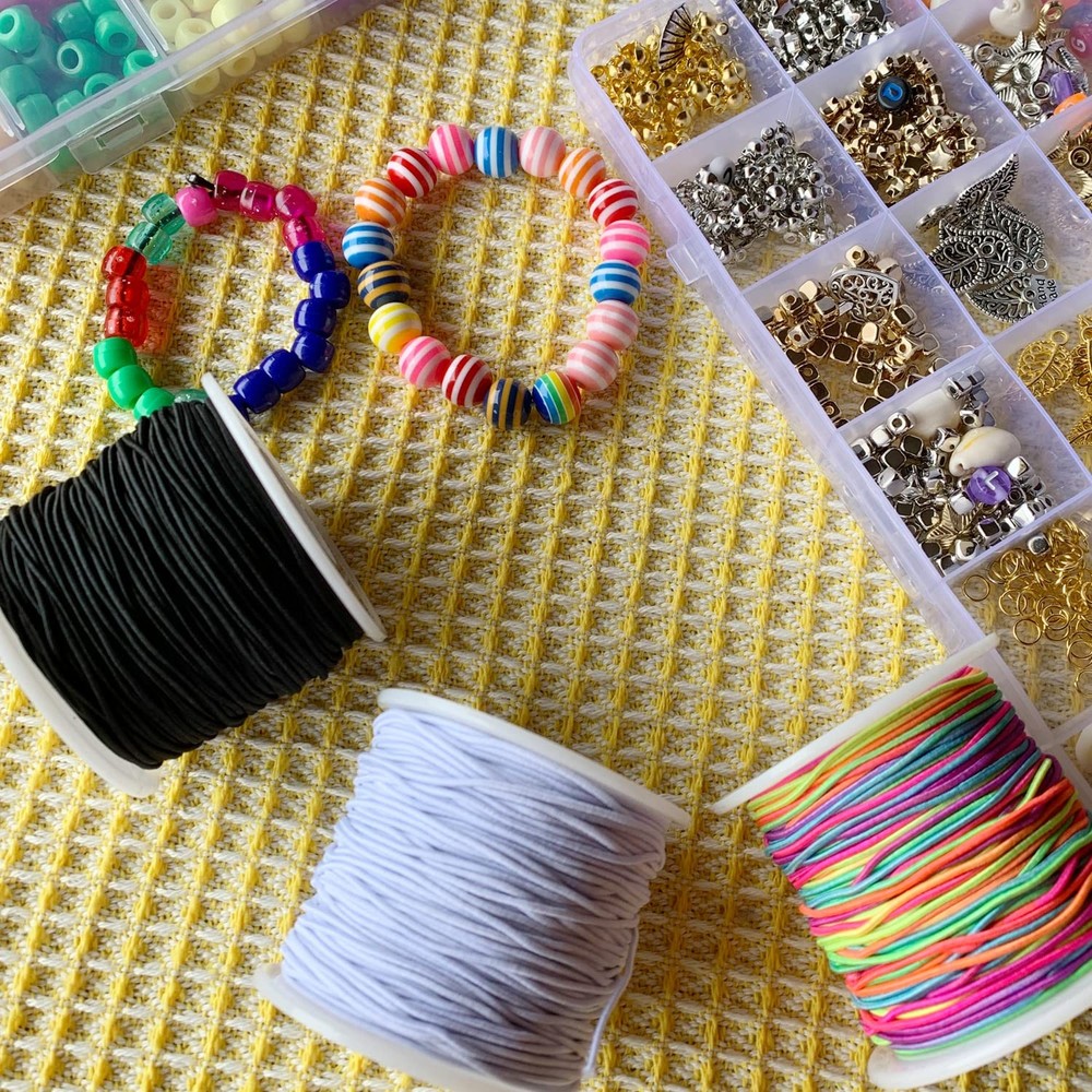 QBJAYTY 1mm Stretchy Bracelet String, Strong Elastic 1mm, Black White Rainbow