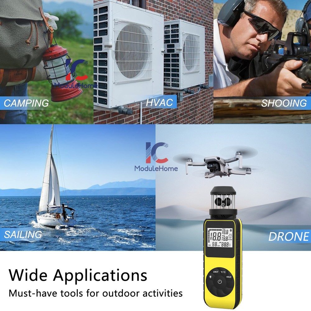 Digital Cup Anemometer Compass Measure Wind Temperature 360°Rotating + Backlight