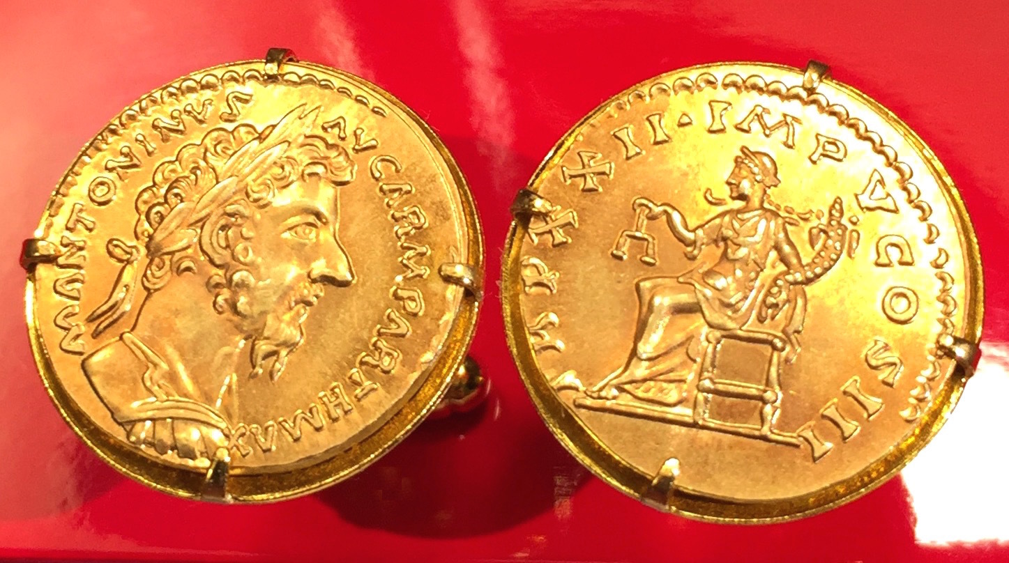 Ancient Roman Marcus Aurelius Aureus 168 AD Rome Gold Plated Coin Cufflinks +Box