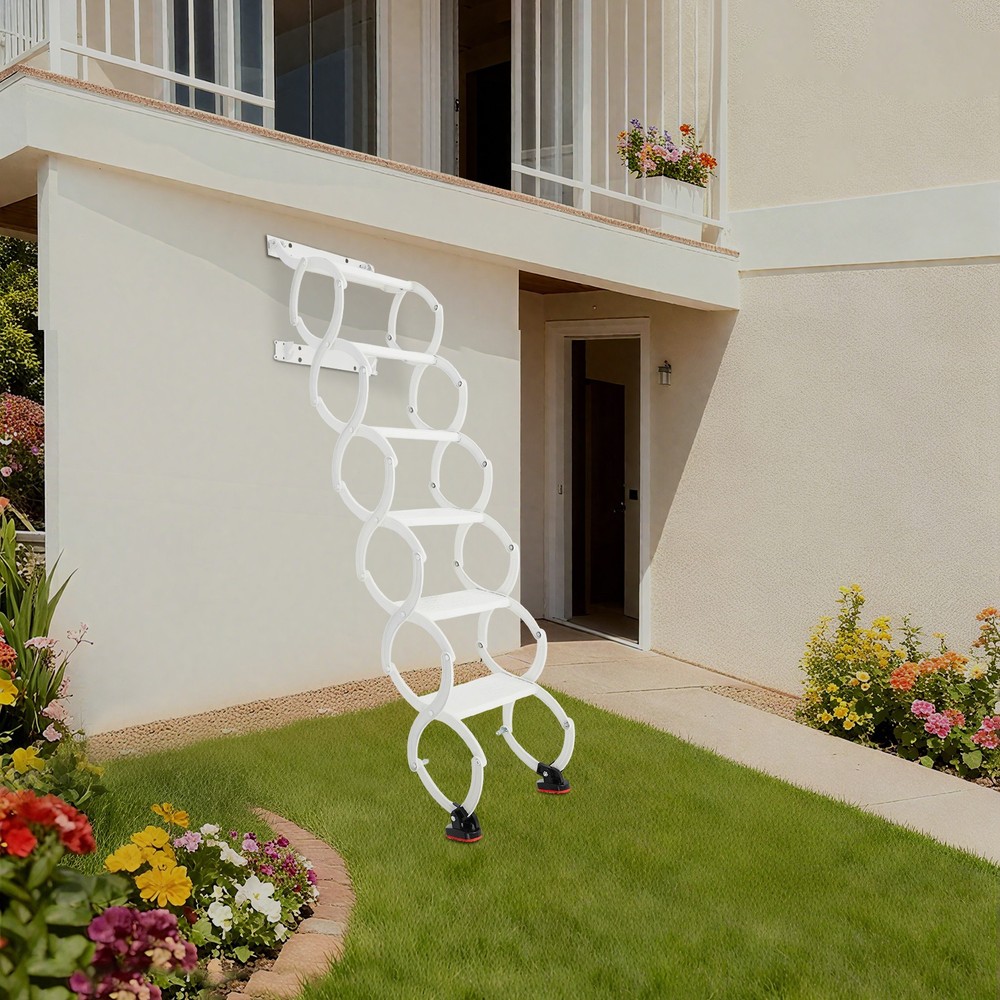 6 Step Wall Mounted Attic Loft Pull Down Ladder Folding Loft Ladder Stairs White