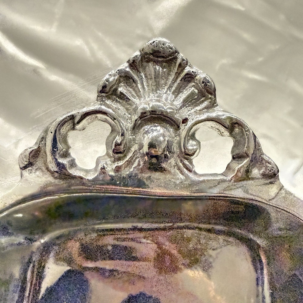 Vintage Silver Tone Serving Dish Ornate Handles Rectangular Vanity Tray 13”
