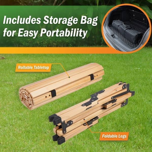 Foldable Camping Table 4ft Roll-Up Portable Picnic Table W/ Carry Bag