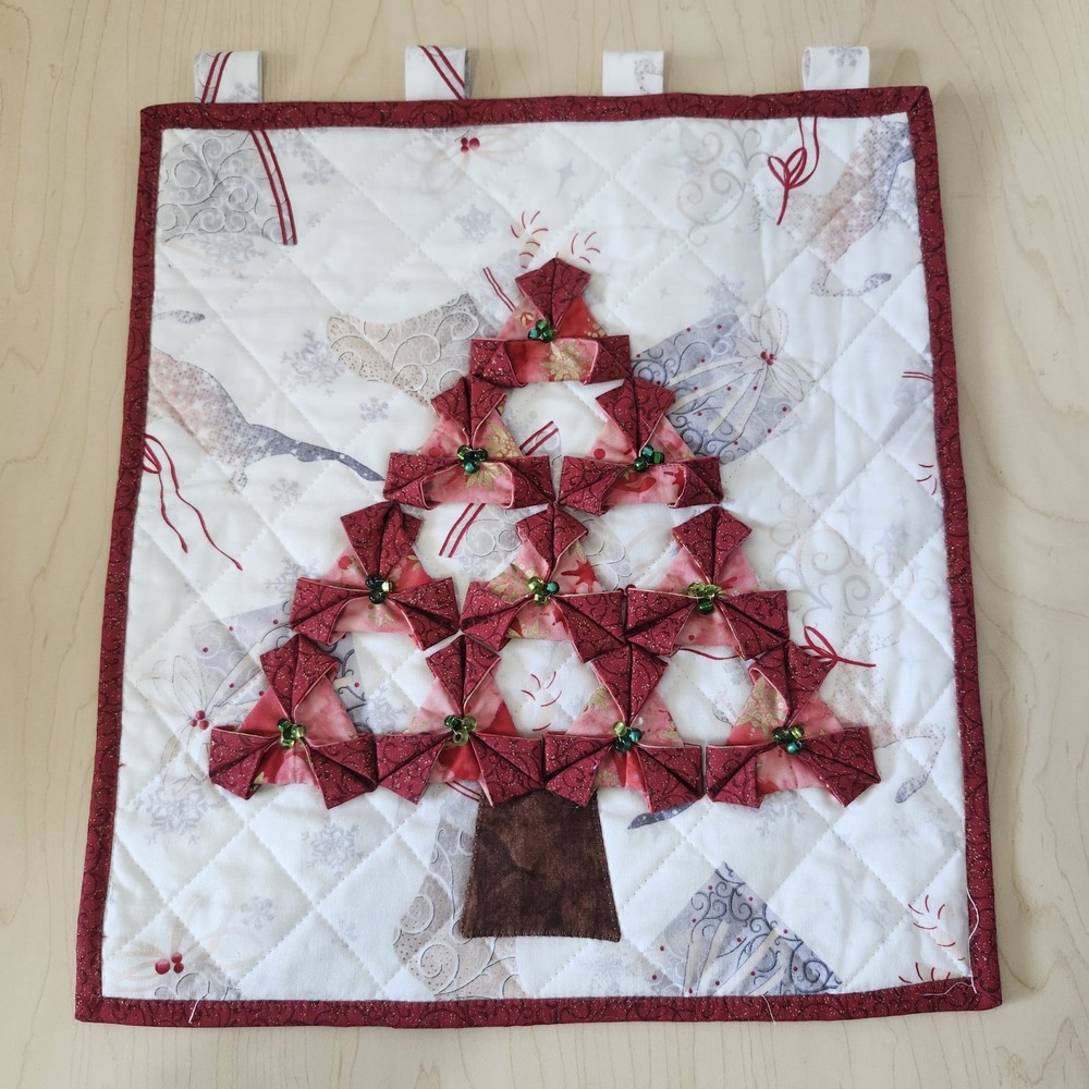 Handmade Patchwork Quilt Folded Fabric Christmas Tree 3D 14x13"