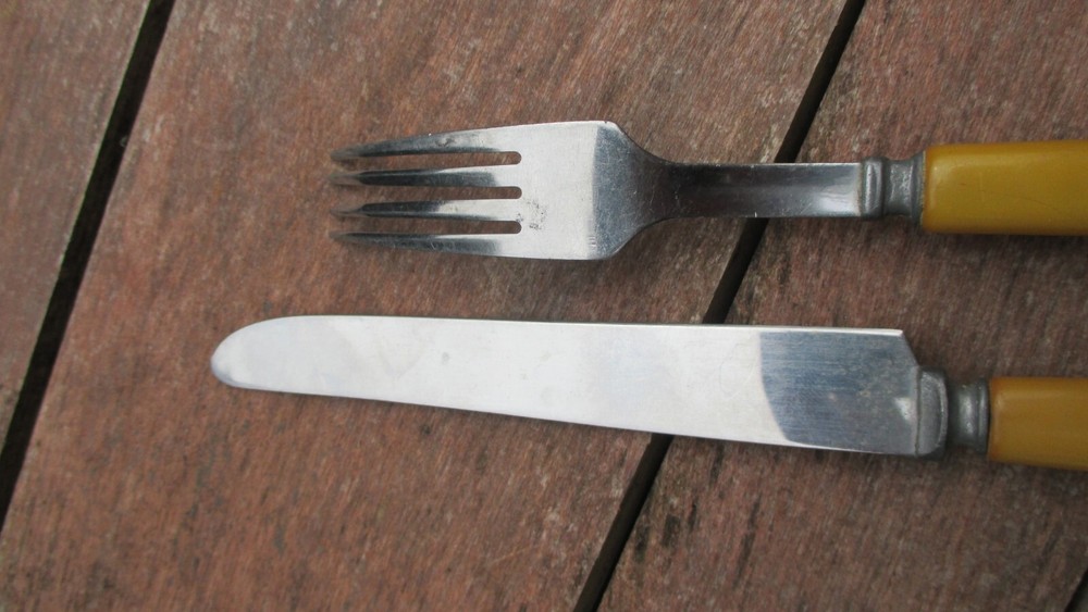 Vintage Butterscotch Bakelite Dinner Fork & Knife Stainless
