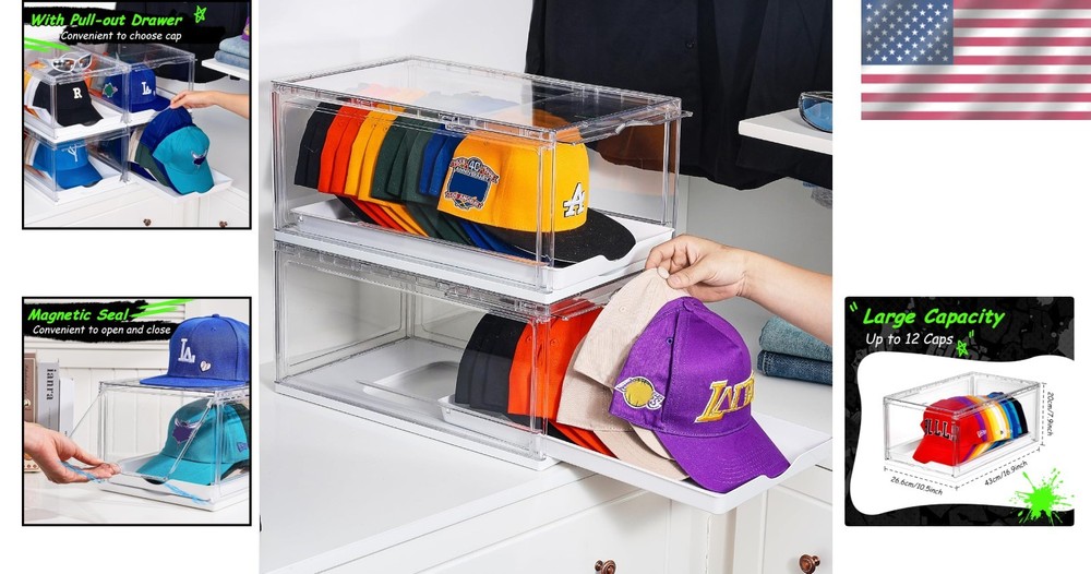 Modern Stackable Hat Organizer - 2 Clear Boxes for Easy & Dust-Free Access