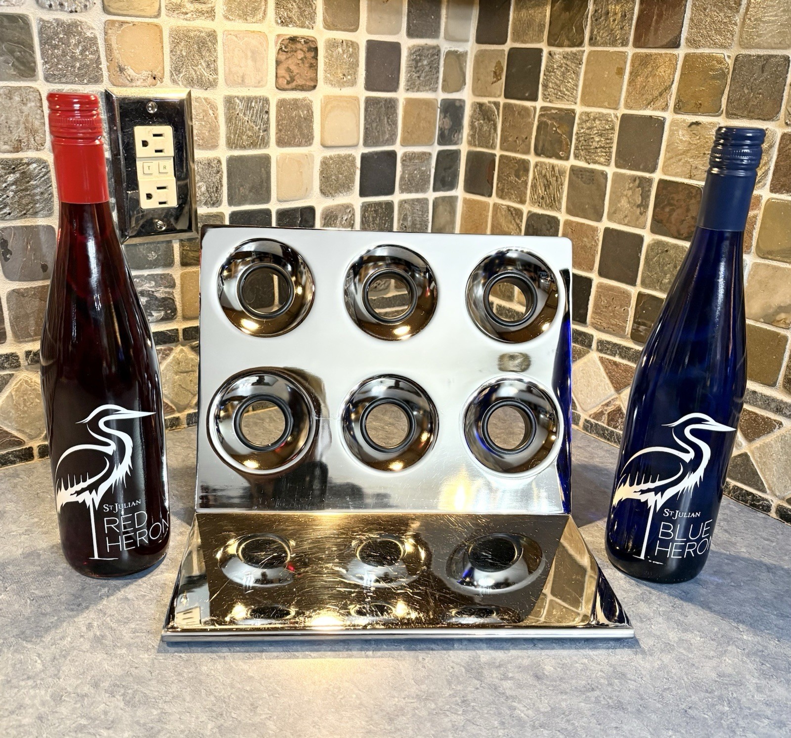 Vintage Mid Century 1960s 70s Geometric Free Floating Chrome Wine Rack Holder