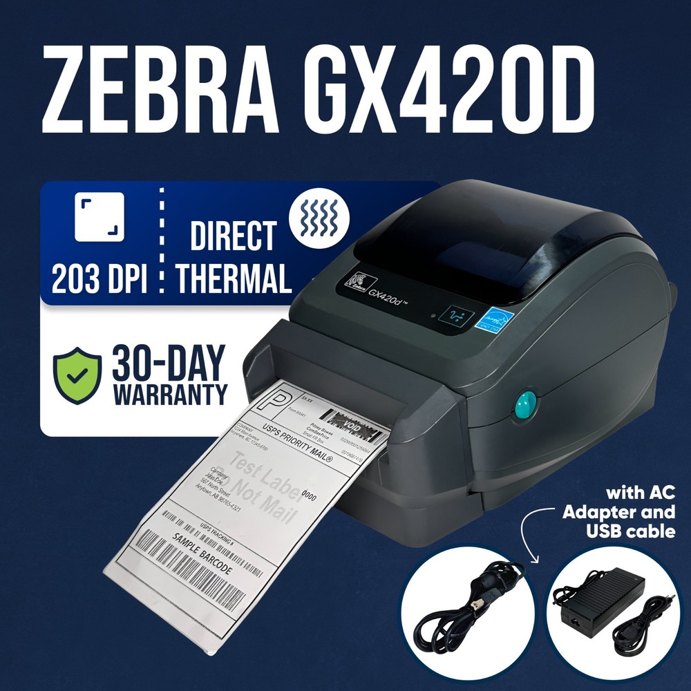 Zebra GX420d Direct Thermal Barcode Label Printer Cutter USB Serial FREE CABLES