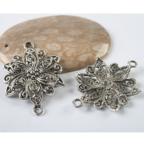 5pcs dark silver tone flower connector h3473