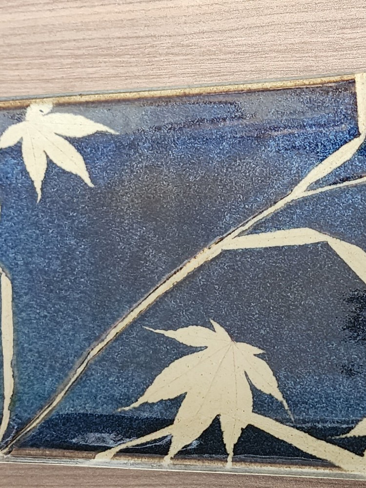 Kaleidoscaope Pottery Medium Dark Grass Patterned Blue Tray