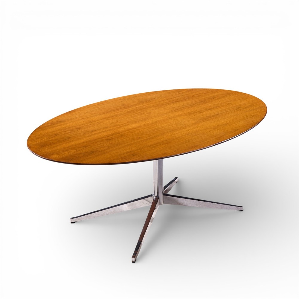 Florence Knoll Mid Century Walnut and Chrome Dining Table