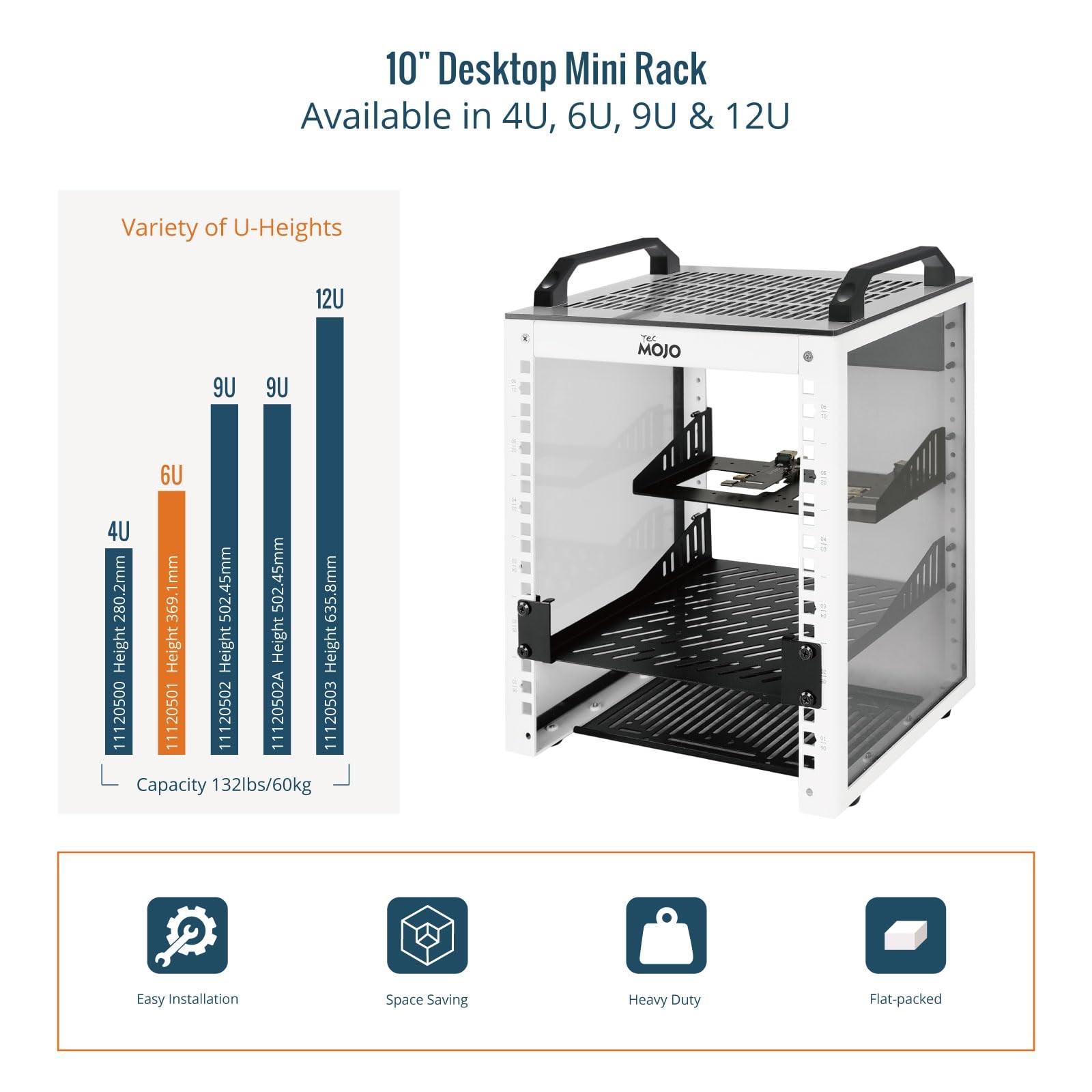 Tecmojo 6U Network Rack, 10 inch Mini Server Rack with 2 Side Translucent Pan...