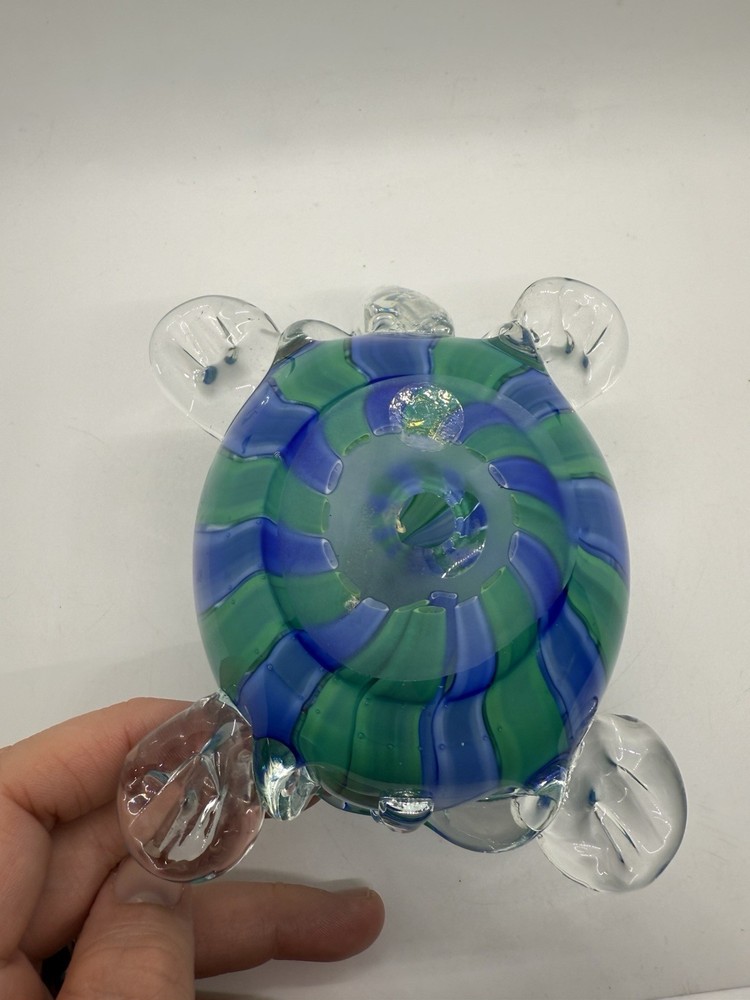 Big Blue glass turtle figurine 6 Inches