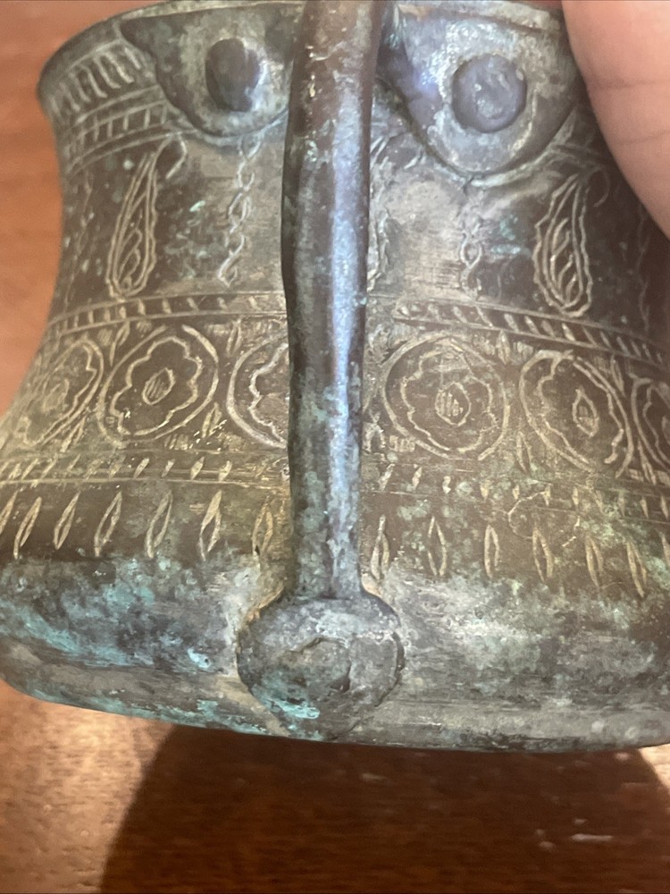 Antique Middle Eastern Engraved Copper Drinking Serving Vessel