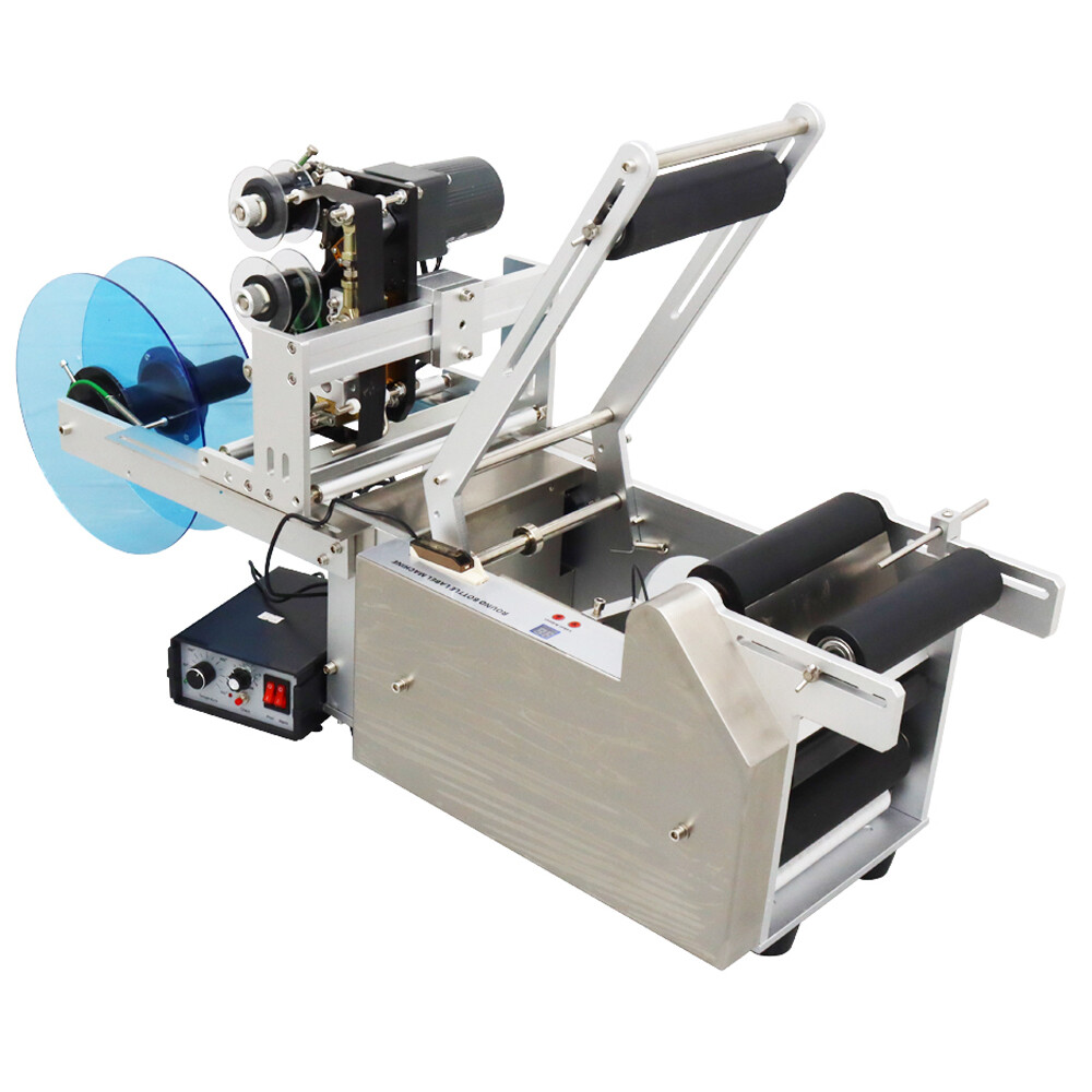 Round Bottle Labeling Machine with Date Code Printer Automatic Labeller 110V