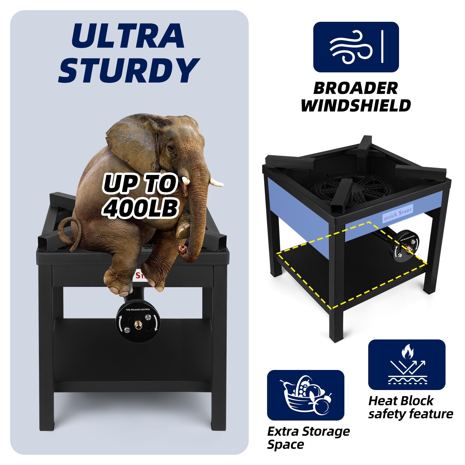 Single Propane Burner Commercial Grade Burner Heavy Duty Stand - 260000 BTU
