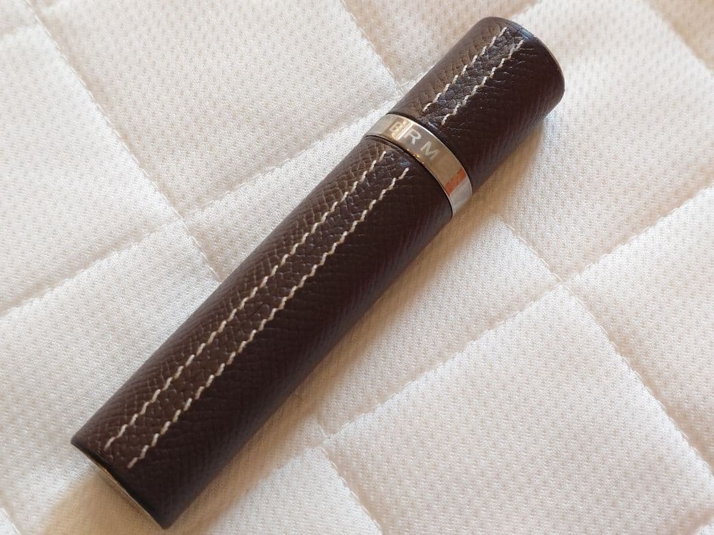 HERMES Atomizer Perfume Case Epsom Chocolate Leather Silver Hardware w/Box