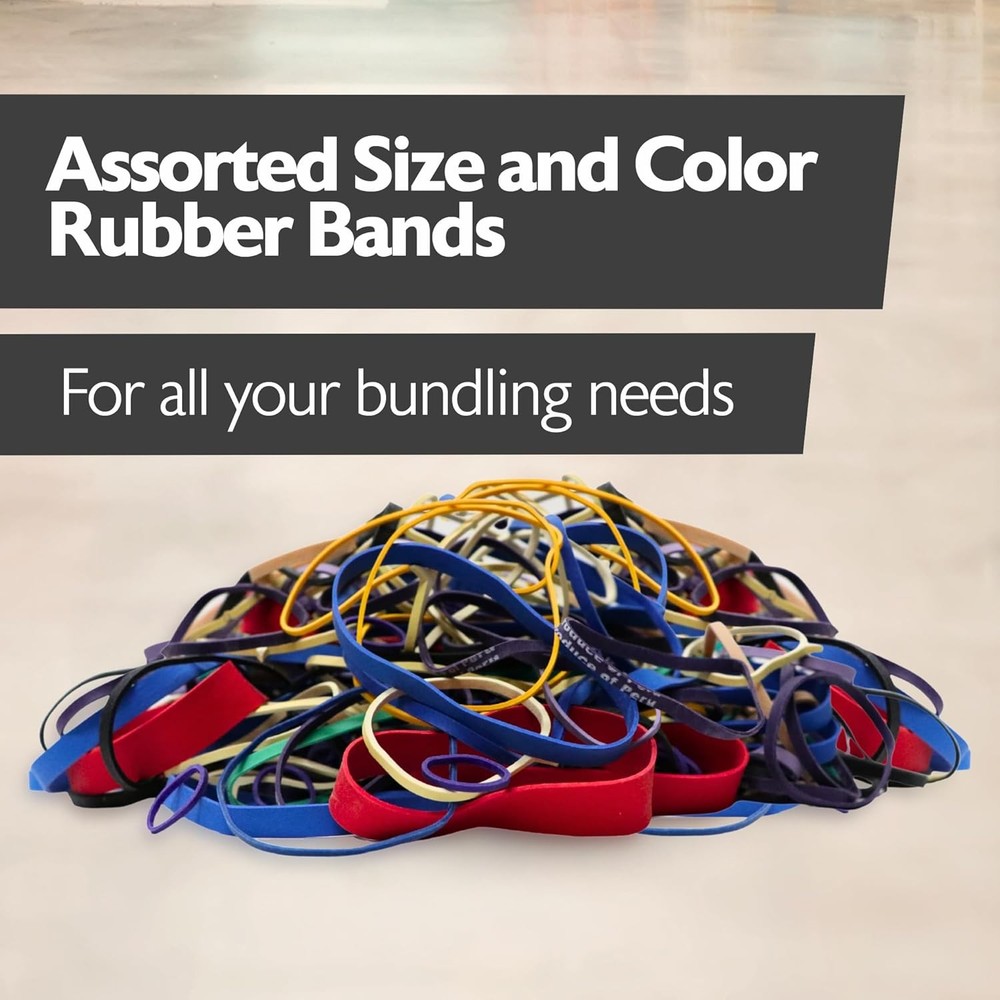 BAZIC Assorted Dimensions 227g/0.5 lbs. Rubber Bands, Multi Color