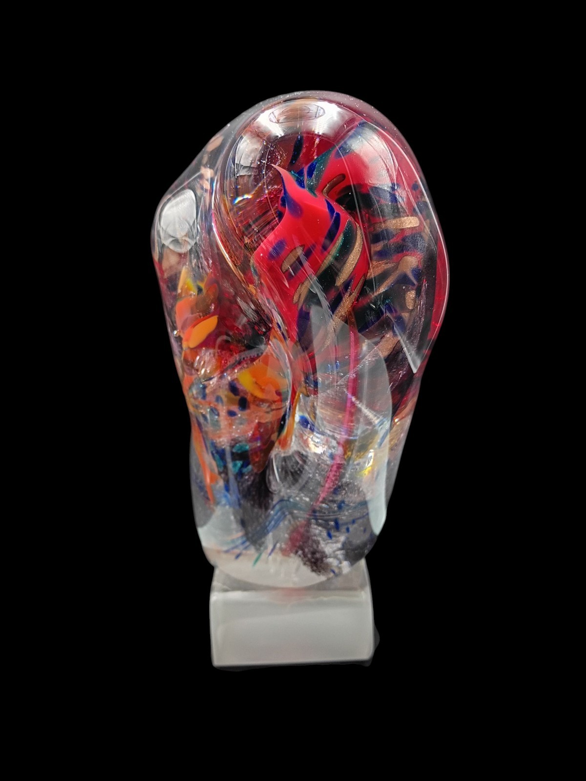 Art Glass Sculpture Hand Blown Clear Red Blue Large Vibrant Abstract Stunning Lg
