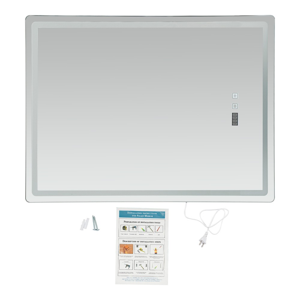 LED-Bathroom-Mirror Rectangular Dimmable Anti-Fog Mirror w/ Light Wall Mounted