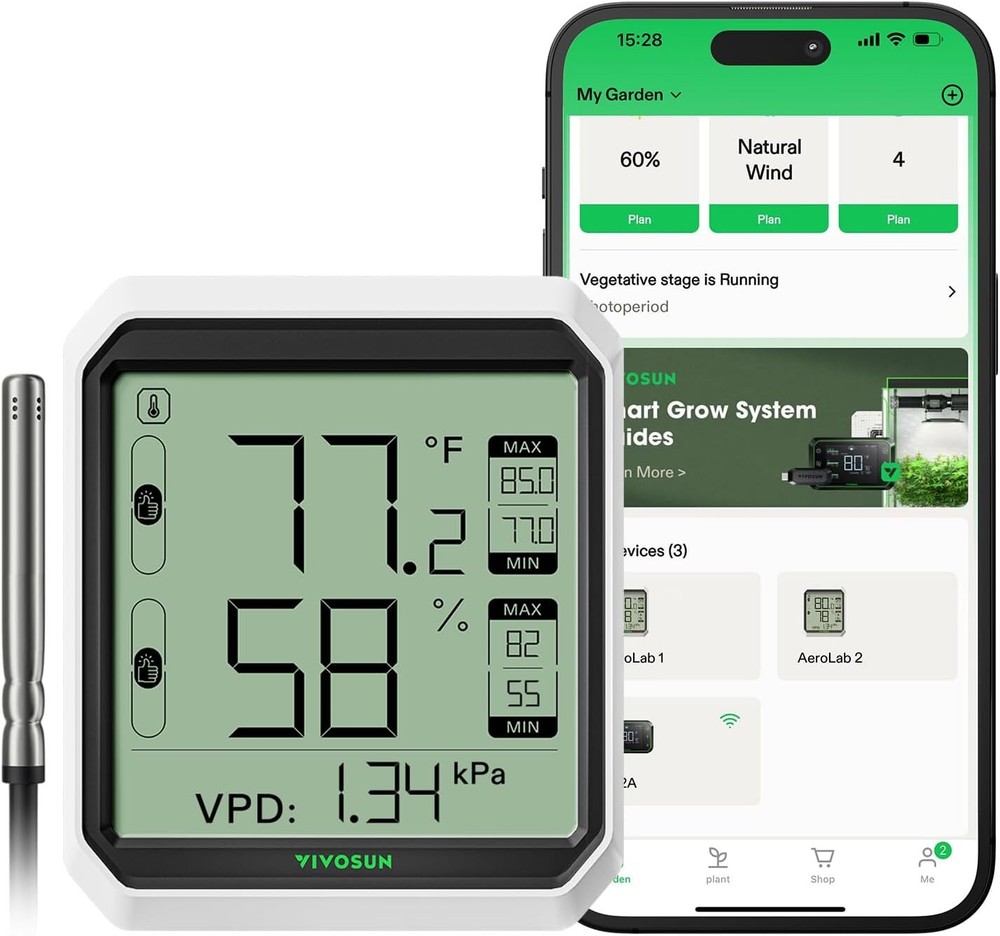 VEVOR Bluetooth Hygrometer Thermometer VPD Temp Humidity Meter w/ Sensor Probe