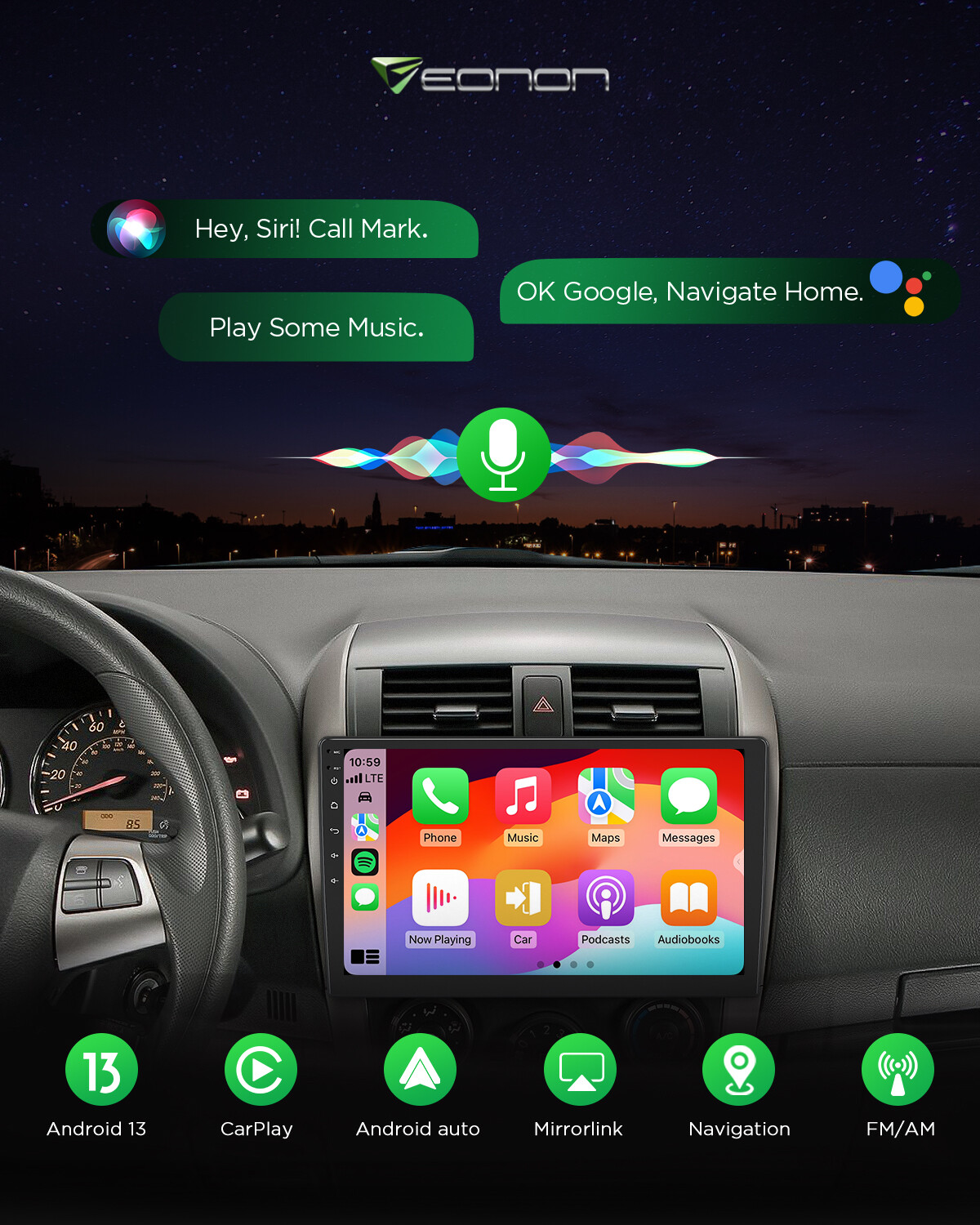 OBD2+In Dash Universal Double 2DIN 10.1" Car GPS Android 13 Stereo Radio CarPlay