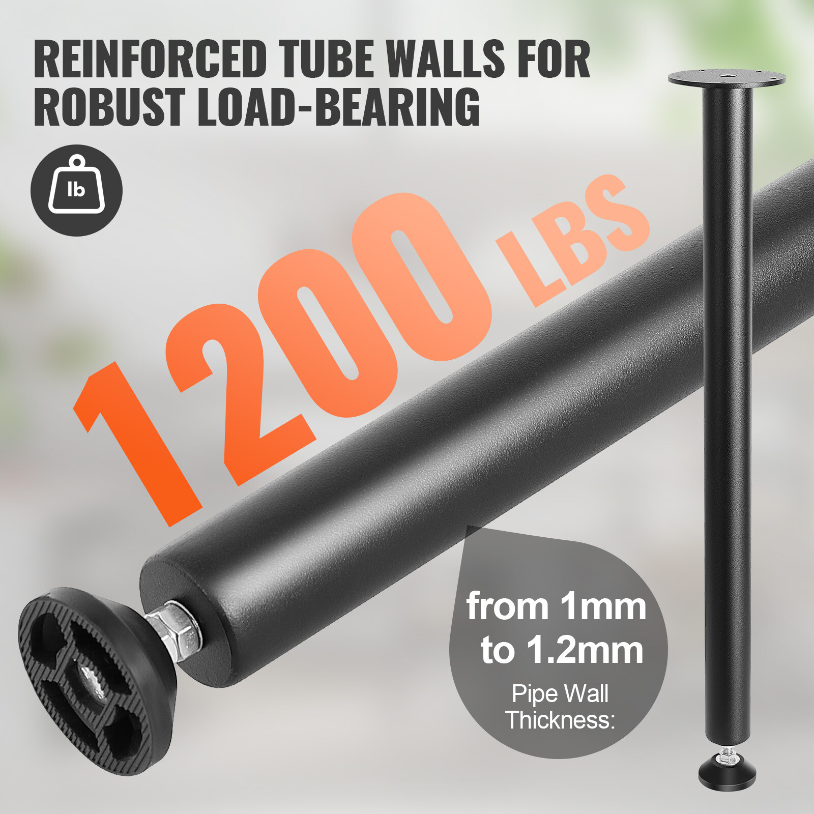 VEVOR 28" Solid Steel Adjustable Desk Legs Office Table Furniture Set of 4 Black